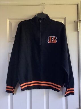 NFL Cincinnati Bengals Quarter Zip Pullover Embroidered Logo Black Orange SZ L